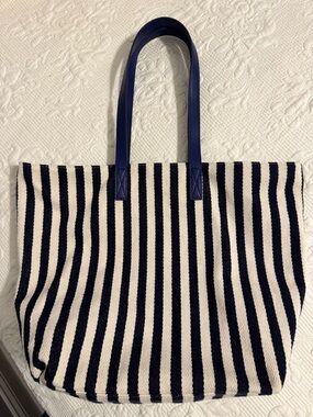Barnes & Noble Striped Canvas Tote Bag - Navy & Cream Coastal Book Tote